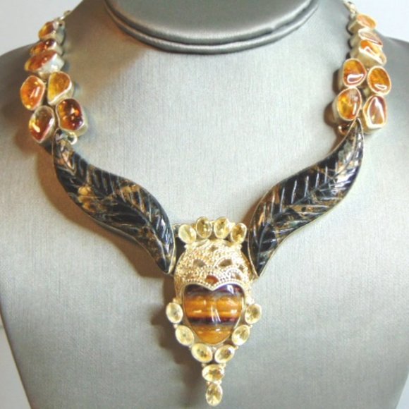 Womens Vintage Estate Sterling Silver Multi Stone Necklace 96.3g E5807